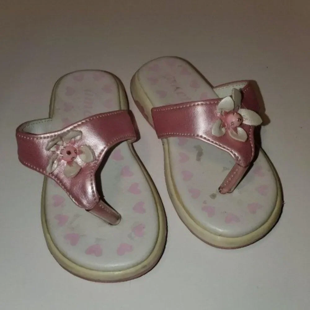 Ameta Flip Flops Sandals Toddler Shoes Pink Flowers GIRLS YOUTH Size 6